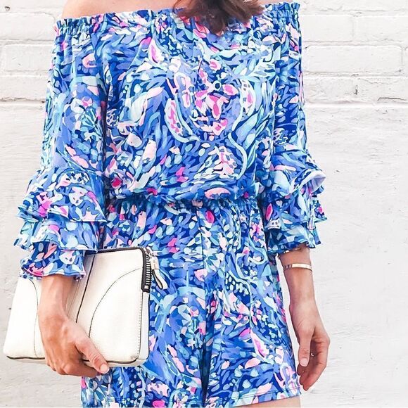 NWOT Lilly Pulitzer Women's Calla Romper Royal Purple Party Wave Sz XS - Picture 3 of 8